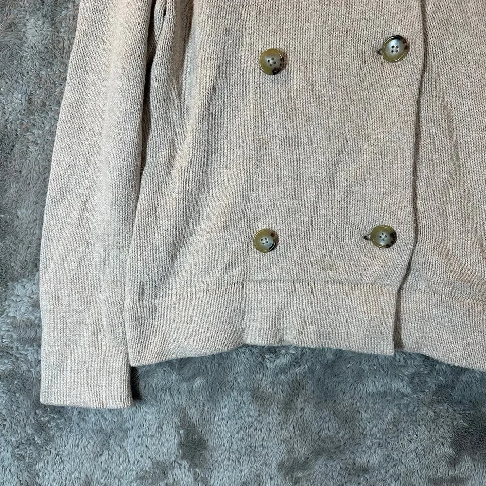 Talbots Petites Double Breasted Cardigan Sweater Collar Beige Tan S SP PS
